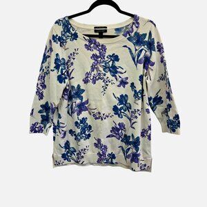 Lands' End Womens XL 18  Cotton Blend Blue Floral Sweater 2199
